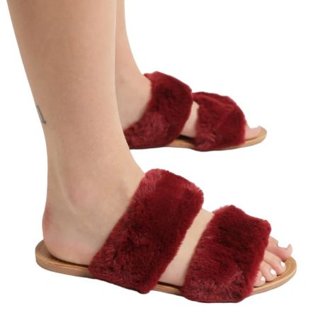 Synthetic fur double strap sandals