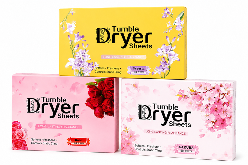 Tumble Dryer Sheets Pack of 3, Rose, Freesia &amp; Sakura - 40 Sheets Each