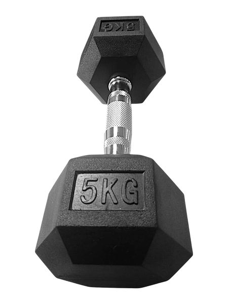 i-Fitness Single 5kg Rubber Hexagon Dumbbell