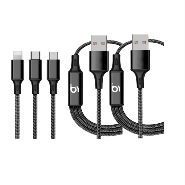 GNH 3 in 1 USB Fast Charging Cable Type C / Micro USB / Apple - 2 Pack