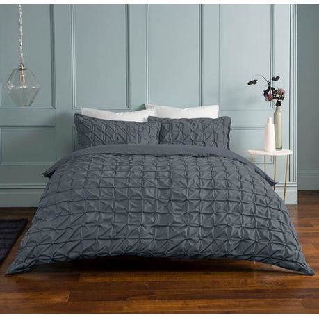 Charcoal Ruched Pleat Bedding Duvet, Queen Bed Duvet Cover Set