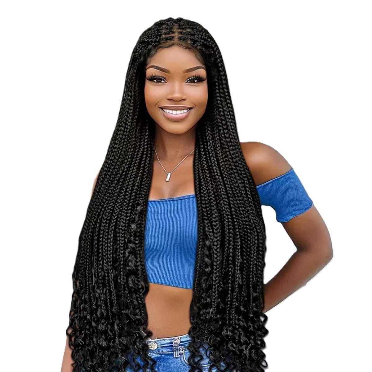 9x6 Front Lace Long Braided Braid with Curly Tail Trendy Braid Wig