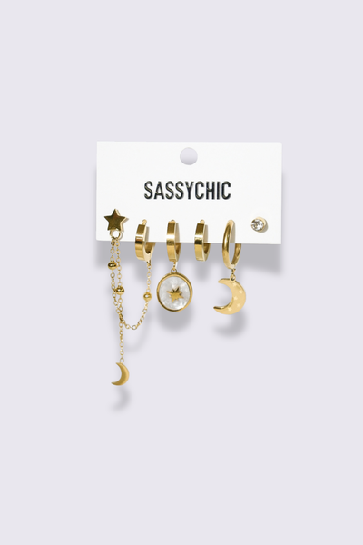 SassyChic Earrings - Multi Stacking Set (Moon &amp; Stars)