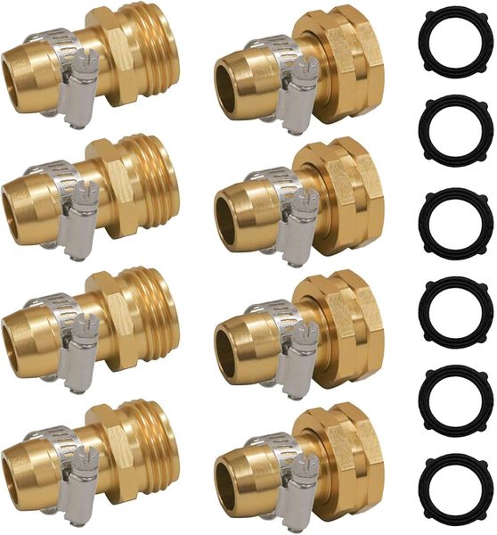 Garden Hose Repair Connector With Clamps, Fit For 3/4" Or 5/8" Hose Fitting