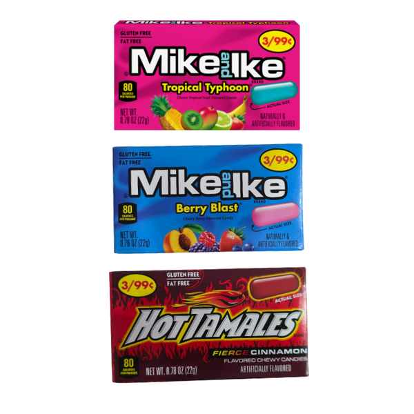 Hot Tamales, Mike And Ike - Tropical Typhoon &amp; Berry Blast 22g - Pack of 3