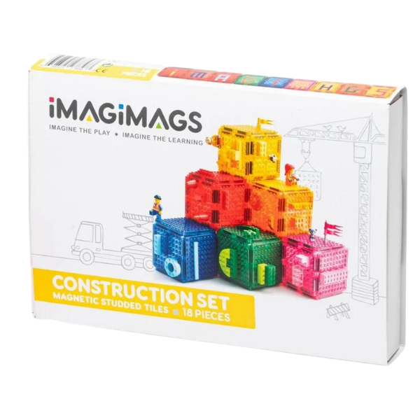 Imagimags Construction Set Magnetic Studded Tiles -18 Pieces