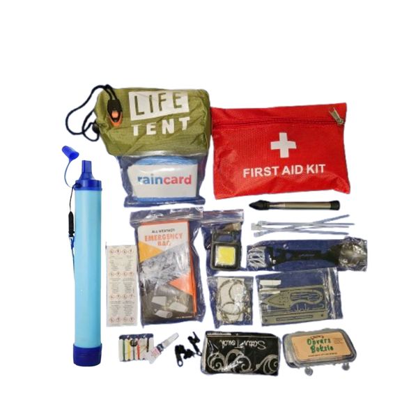 Emergency Shelter, water filter and emergency tools in Roll up bag