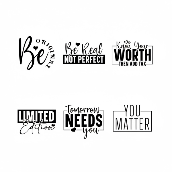 6pcs Motivational DIY Heat Transfer Stickers - Vinyl Iron-On Decals