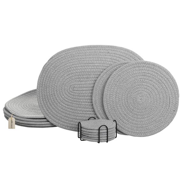 Heartdeco 14pcs Woven Placemats Pot Mats &amp; Coasters Set