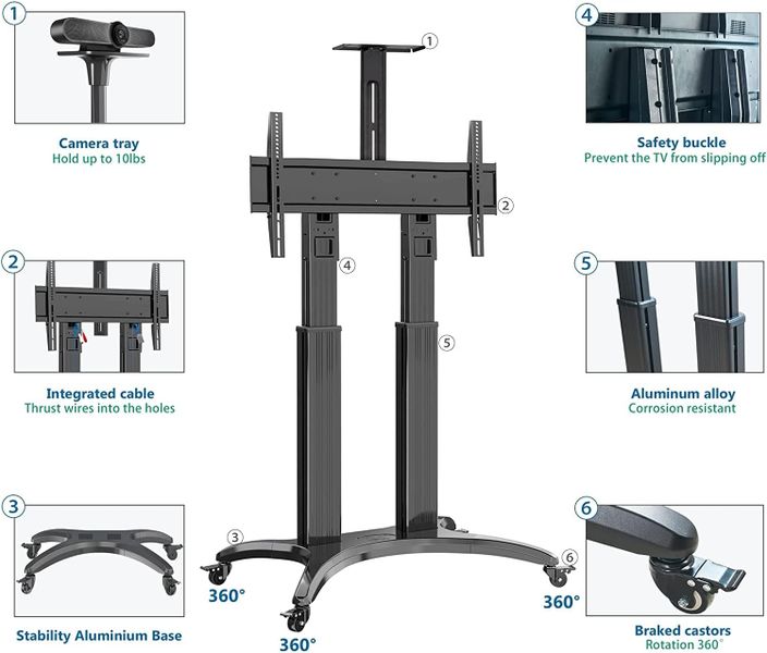 North Bayou Mobile TV Cart Stand with Wheels(AVF1800-70-1P)