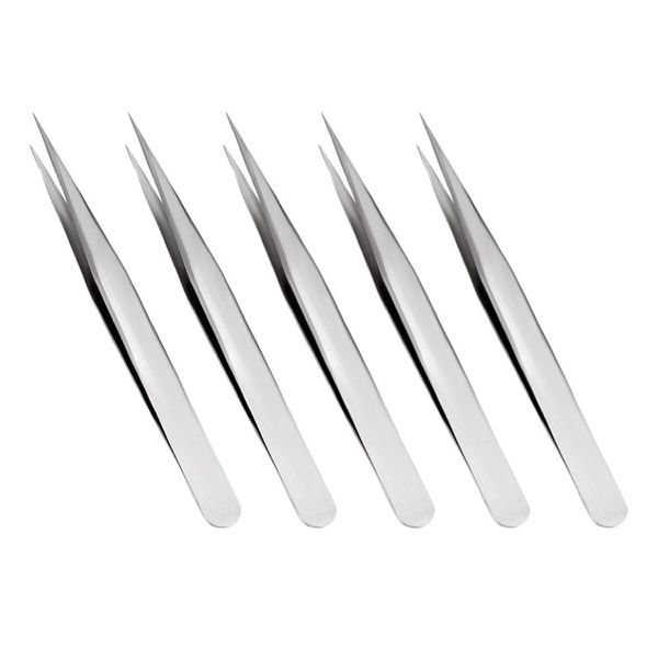 Beauty Multi-Use Stainless Steel Straight Tweezers Set of 5 - 12.3cm
