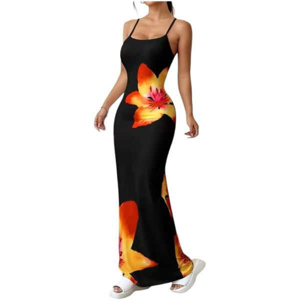 GlammeFab Elegant Floral Print Long Bodycon Dress Multicolor