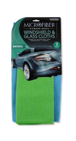 OmsViking Car Care Microfiber Diamond Weave Windshield &amp; Glass Cloths - 2 Pack