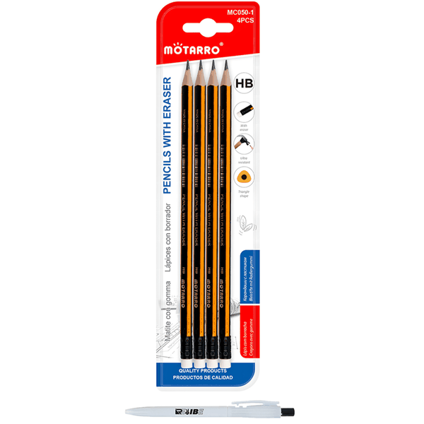 4 High Quality Durable HB Pencils With back Erasers Set With ReVibe Pen