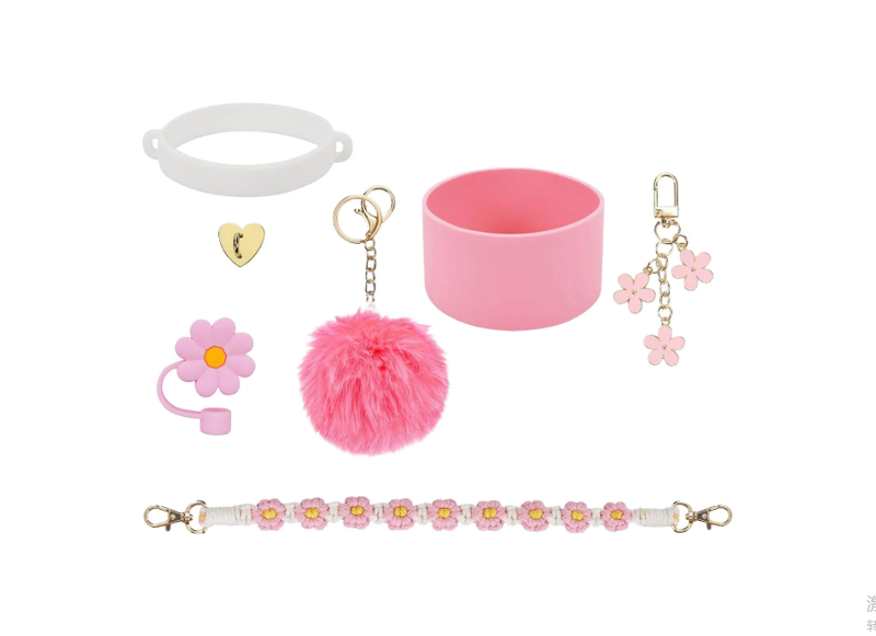 Pink Flower Accessory Set Compatible With Stanley IceFlow Tumbler