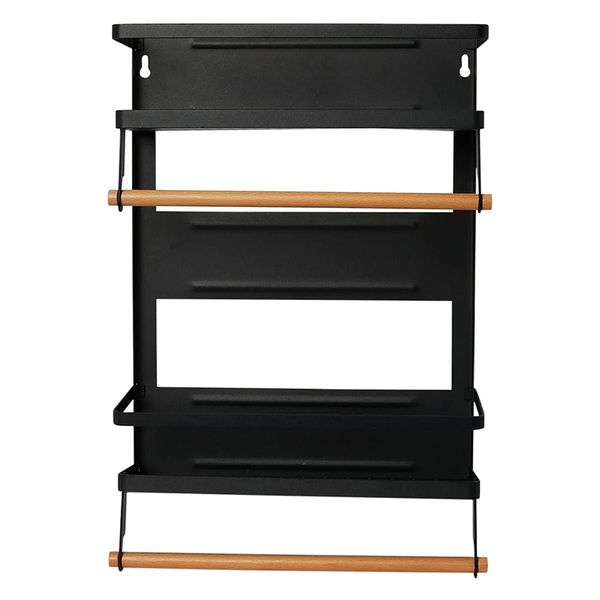Foldable Multi-Layer Fridge Rack, Magnetic Wall Mount Organizer - Black