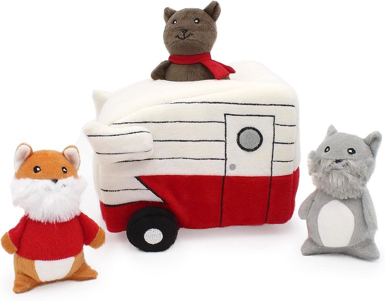 ZippyPaws Zippy Burrow Interactive Hide &amp; Seek Dog Toy - Retro Camper