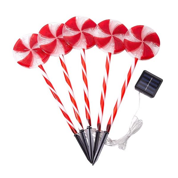 Red &amp; White Solar Candy Cane Lights, Outdoor Christmas Decor