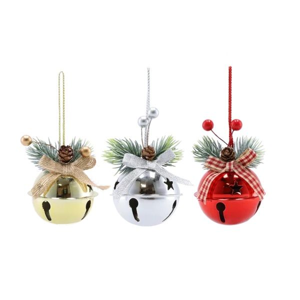 Christmas Bell with Pinecone and Bow Tree Decoration