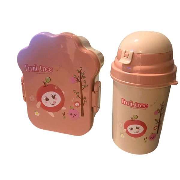 Fruitree Adorable Lunch Box &amp; Juice Bottle Set-Includes Fork, Straw &amp; Strap
