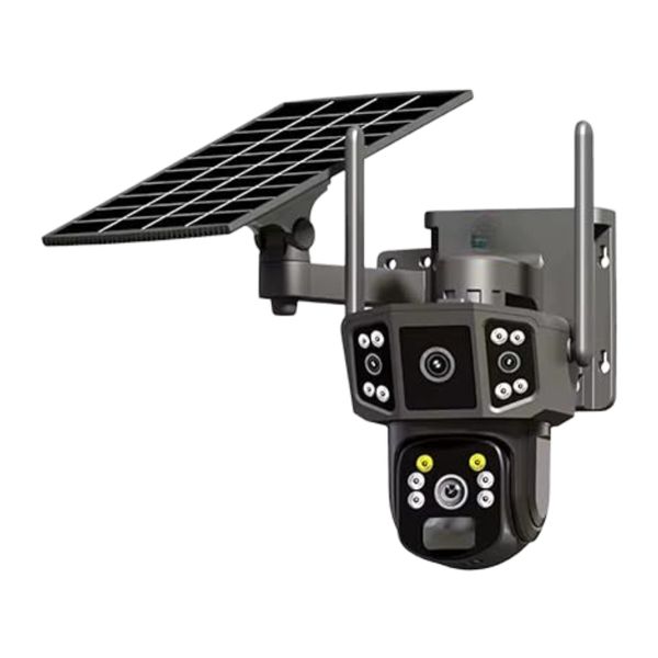 WiFi Solar Dome Camera with 3 Eyes, Solar Powered, V380 App Compatible