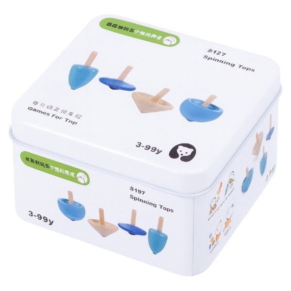 Wooden Cube &amp; Spinning Top Playset - Blue