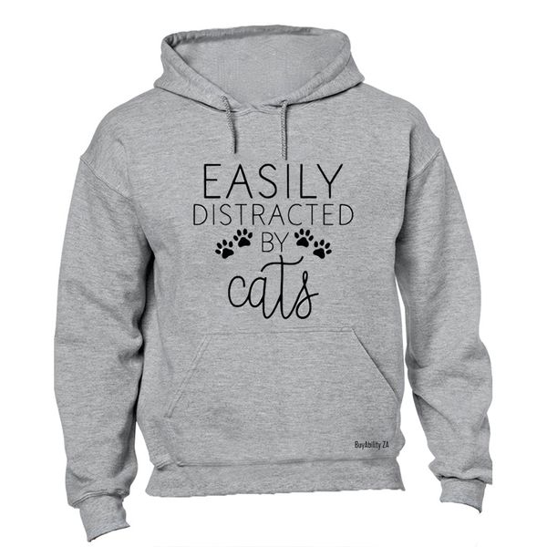 Easily Distracted by CATS - Mens - Hoodie - Grey