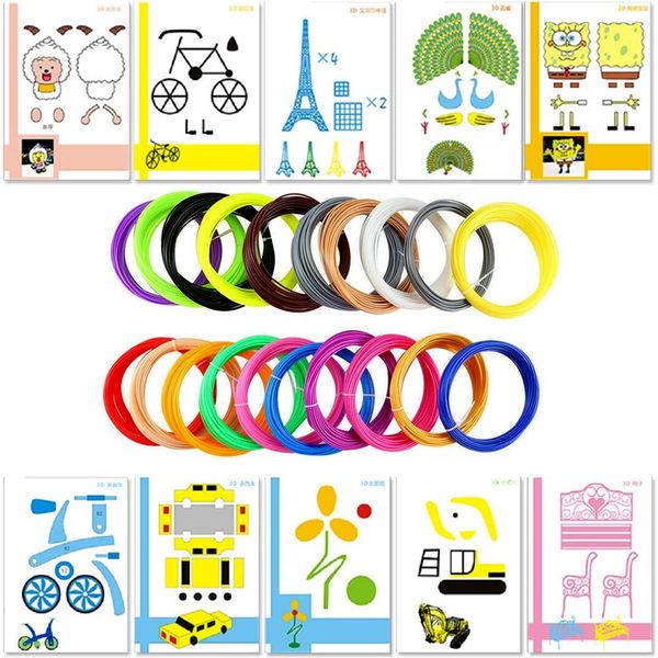 10 Colors 3D Printer Pen PLC Filament Refills with 10 Sheet Drawing Molds