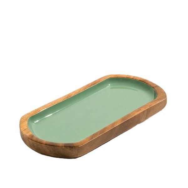 Wood Oblong with Enamel Server Ocean