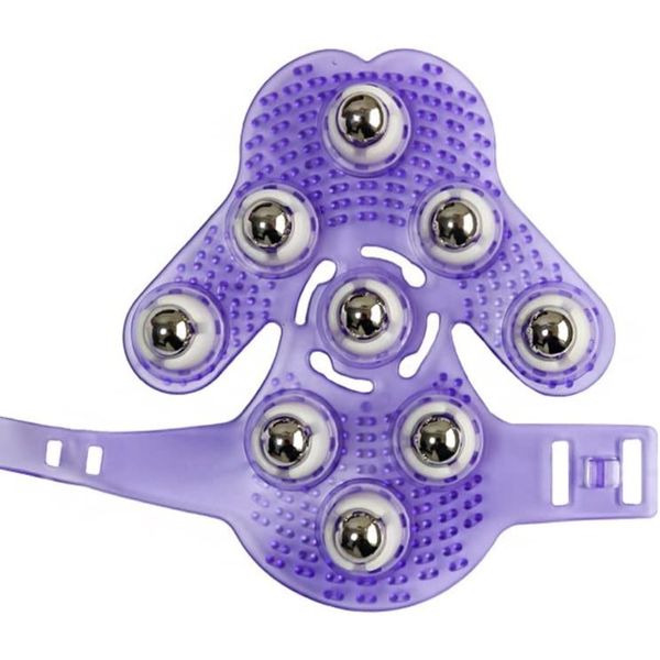360 Degrees Rotation 7 Stainless Steel Rolling Ball Massager Glove - Purple