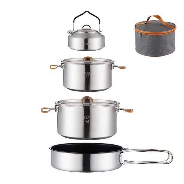 Premium Heavy-Duty Camping Stainless Steel Stackable Cookware Set - 4 Piece