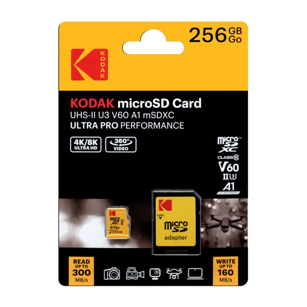 Kodak 256GB microSD Card Ultra Pro with UHS-II U3 V60 for 4k or 8k Capture
