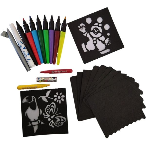 Magic Blow Pens , Stencils &amp; Blendy Pen 24 Piece Set - Airbrush Set