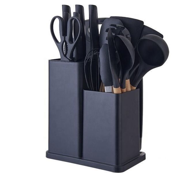 Kitchen Set with Knives, Cutting Board and Storage Rack