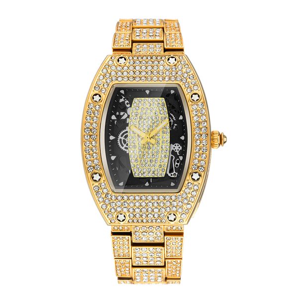 Tonneau-Shaped Quartz Watch With Full Diamonds