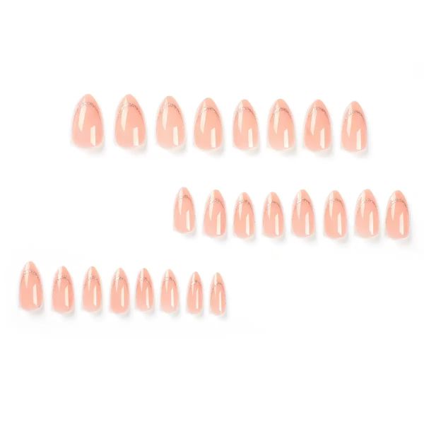 French Pink Glitter Line NailArt, Simple False Nails