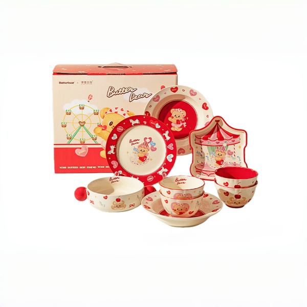 Ceramic Butterbear 4.5-Inch Heart Bowl and Plate Set for Kids