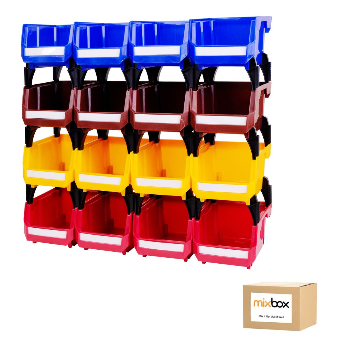 Mix Box 16 Plastic Garage Storage Bins Set for Tools & Parts