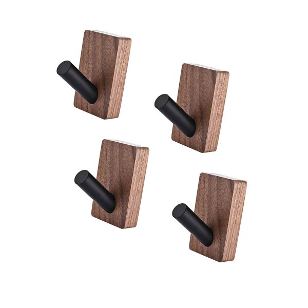 4 Pack Wooden Wall Hooks for Hanging Adhesive Mounted Coat Hooks for Towel