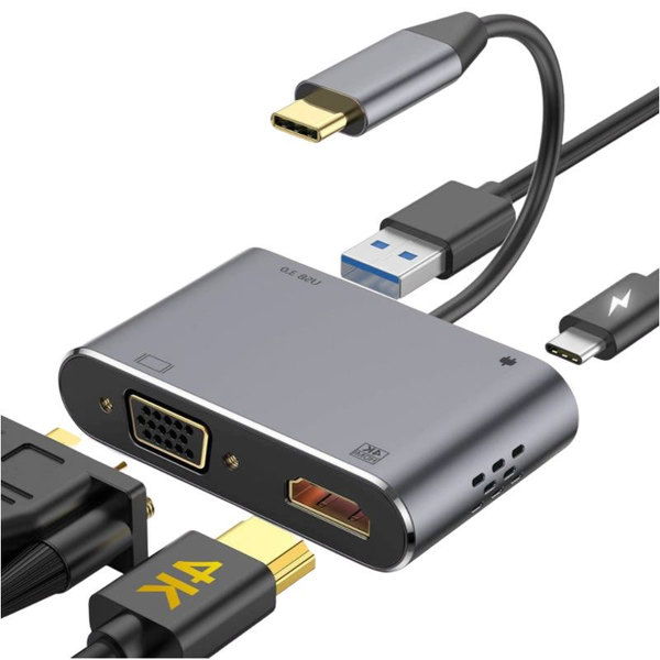 Eaglefly Adapter HUB PD HDMI +VGA+USB To Type-C 4 In 1