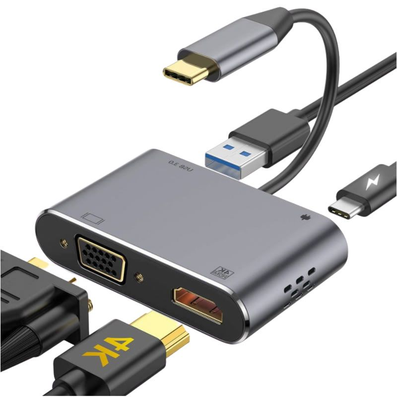 Eaglefly Adapter HUB PD HDMI +VGA+USB To Type-C 4 In 1 | Shop Today ...