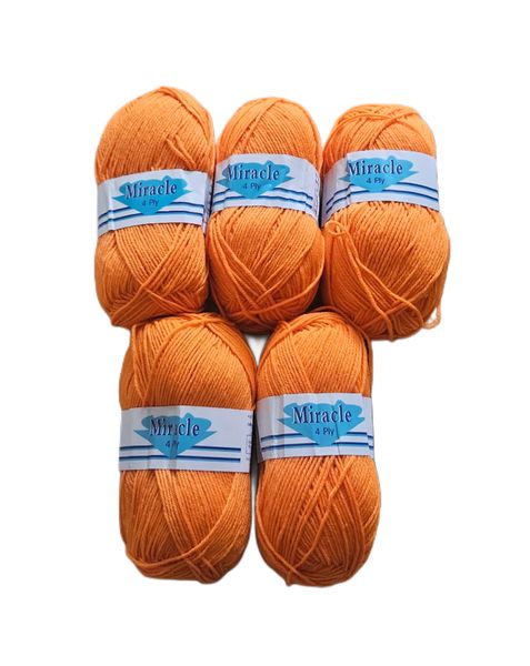 Acrylic Wool Yarn 100g 4 Ply (Pack of 5) - Orange