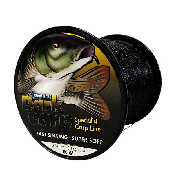 Kingfisher DARK CARP Nylon Fishing Line .37MM, 9.1KG/20LB, Colour Black, 600M Spool