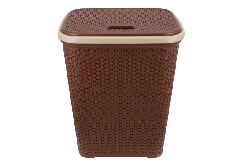 Two Tone Reed Weave Replica PVC Laundry Basket with Hinge Lid
