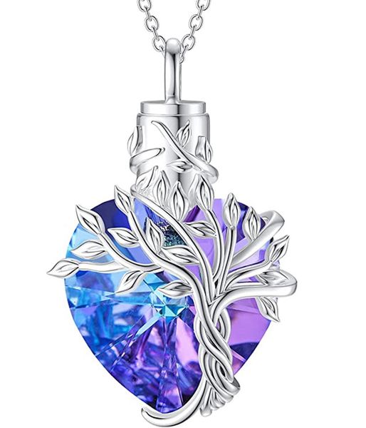 Heart Tree of Life Urn Necklace for Ashes with Funnel Filler Memorial Gifts