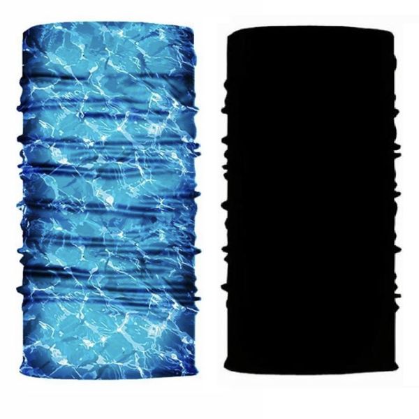 Face-Neck Warmer Bandana Face Shield Black and Aqua Blue Set of 2