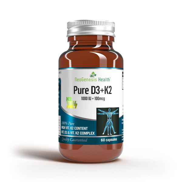 PURE D3+ K2|1000 IU Vit D3 + 100 mcg K2Vital| Bone + Cardiovascular Support
