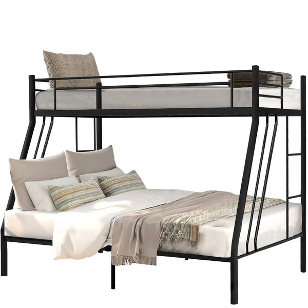 Metal Bunk Bed Twin Over Full Tribunk Bunker with Guardrail 2 Ladders