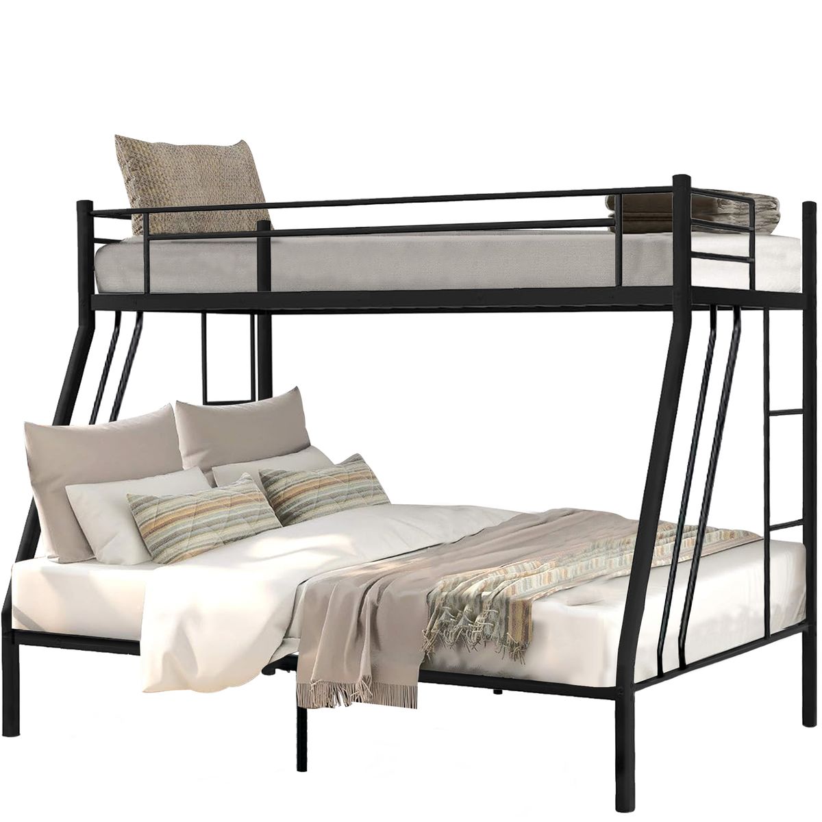 Metal Bunk Bed Twin Over Full Tribunk Bunker with Guardrail 2 Ladders