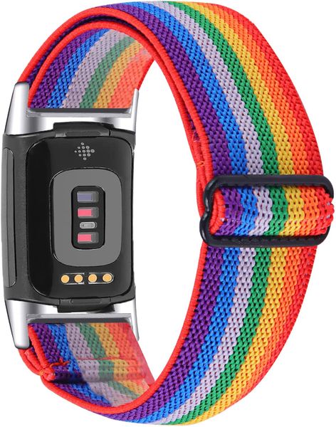 Nylon Strap Compatible with Fitbit charge 5/6-Rainbow